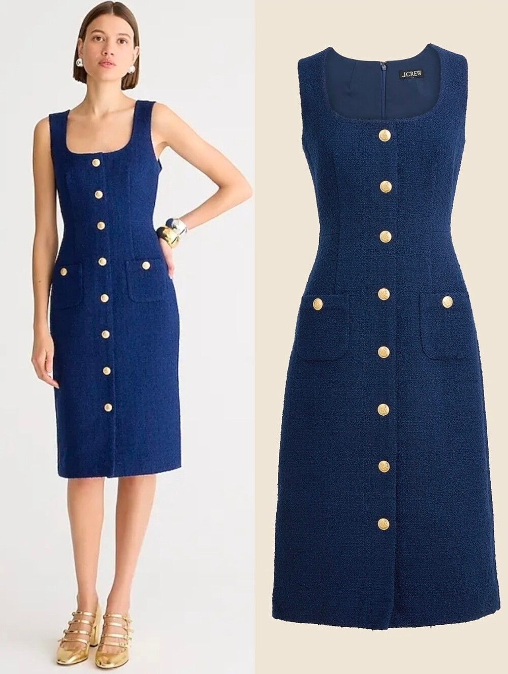 NWT J. Crew Blue Tweed Sophia Sleeveless Midi Dress